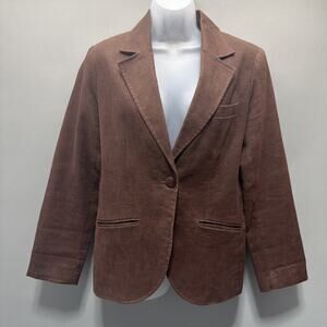 Harve Benard Brown 100% Linen Blazer Jacket 1 Button Down Lagenlook Size 10